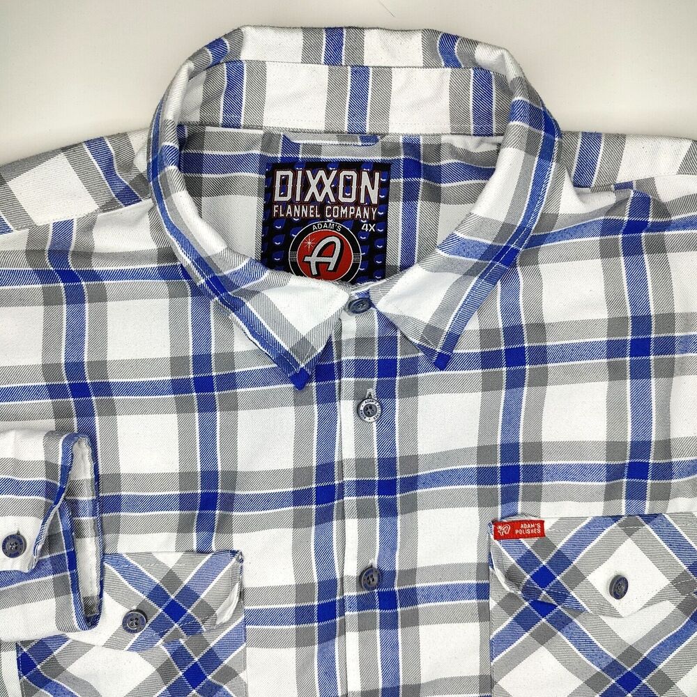 Dixxon 'Rinser' Flannel Shirt Blue Plaid Polyester Adam's Polishes Mens 4X